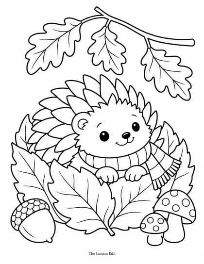 Uncolored Hedgehog’s Leaf Nest printable coloring page