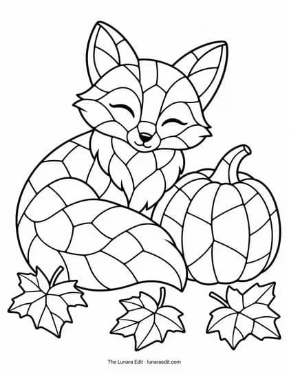Uncolored Mosaic Fox printable coloring page