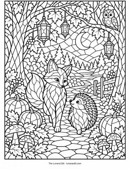 Uncolored Mosaic Lantern Walk printable coloring page