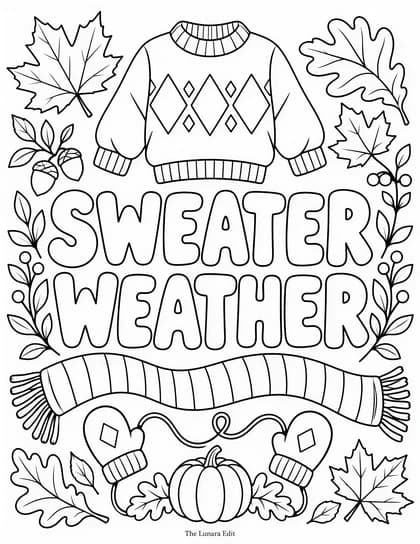 Uncolored Sweater Weather printable coloring page