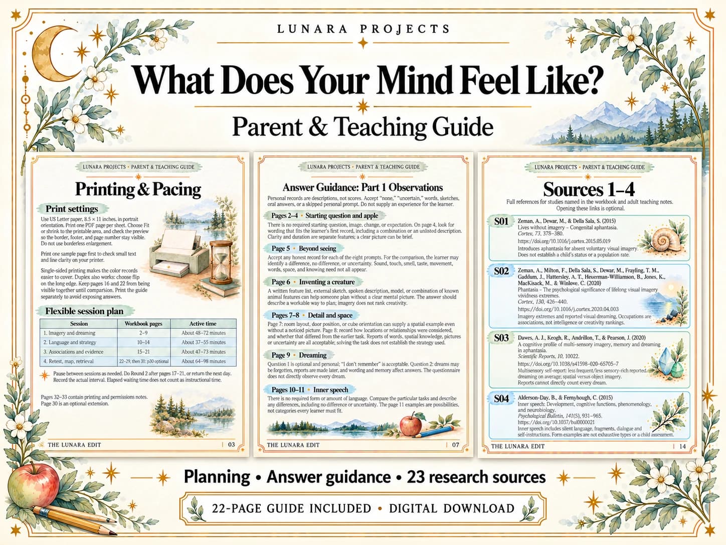 Mind Parent & Teaching Guide preview with planning notes, answer guidance and source references.