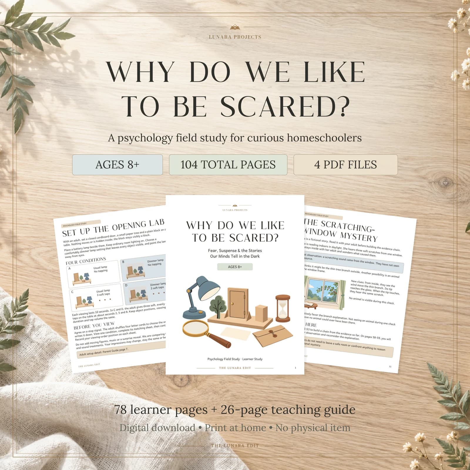Why Do We Like to Be Scared?, Ages 8+: genuine cover and sample pages; 104 total pages in four PDFs.