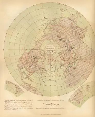 An October 1877 polar map with weather observations plotted across North America, Europe, and the North Atlantic.