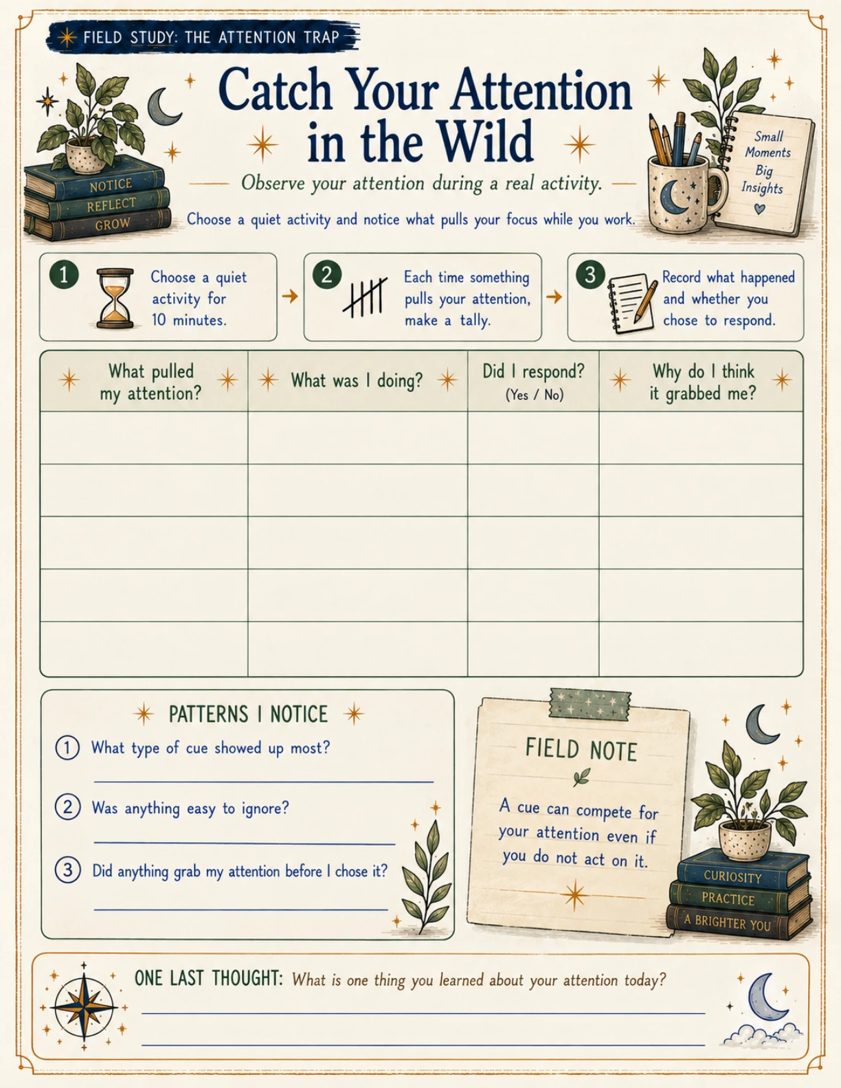 Actual Catch Your Attention in the Wild ten-minute observation sheet.