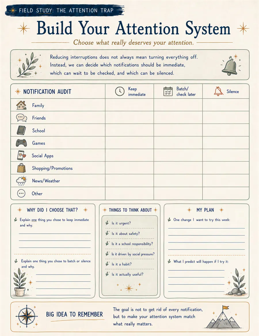 Actual Build Your Attention System notification audit worksheet