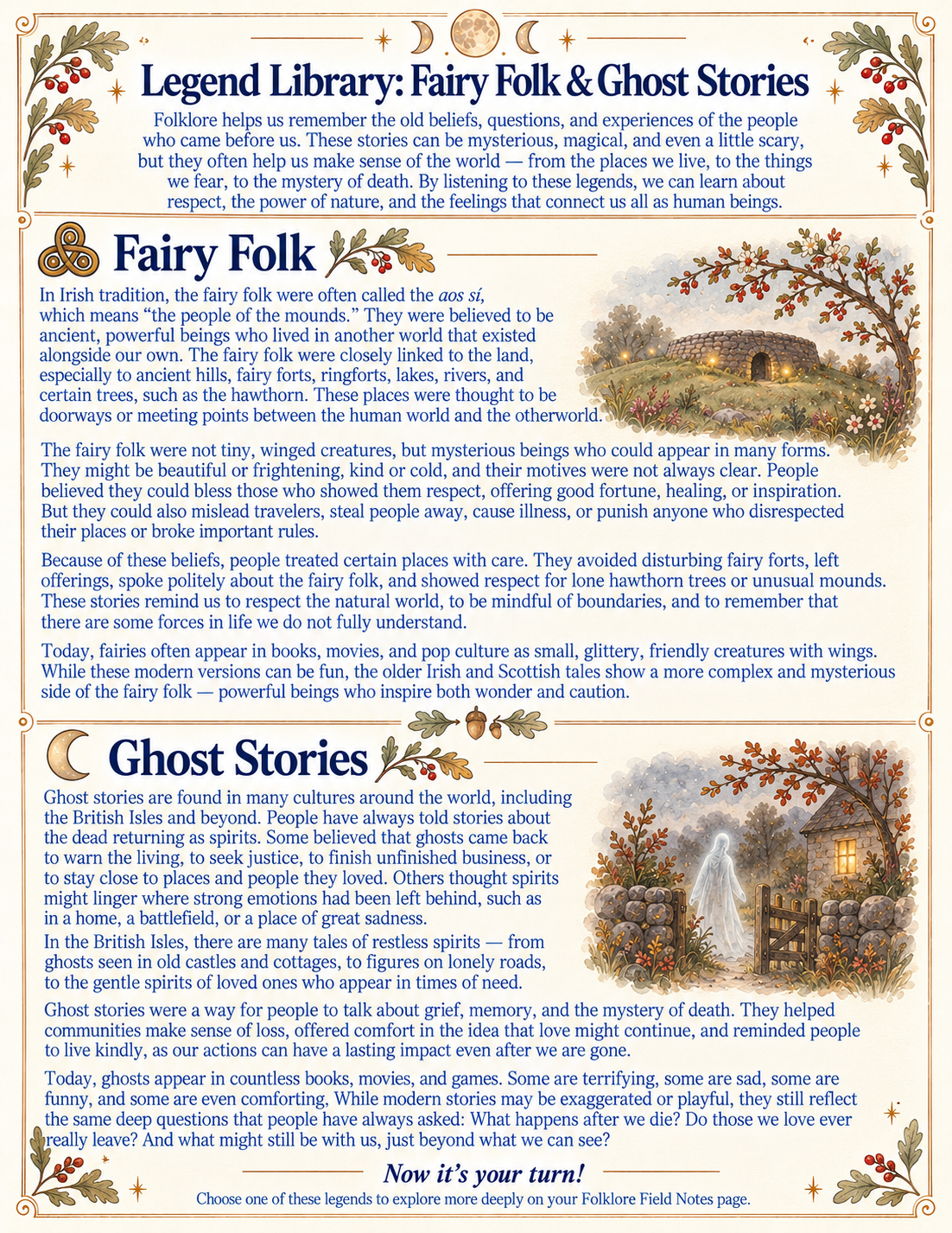Folklore Field Notes worksheet from The Night Between