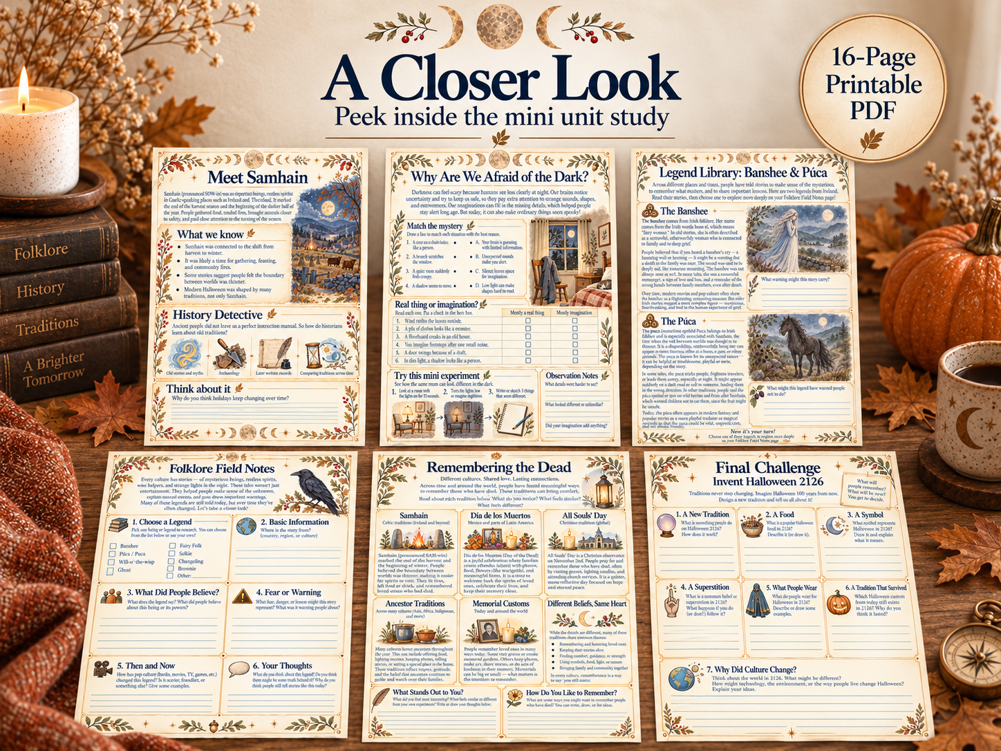 What's included in The Night Between, with several printable pages and a guide to the 16-page mini unit study