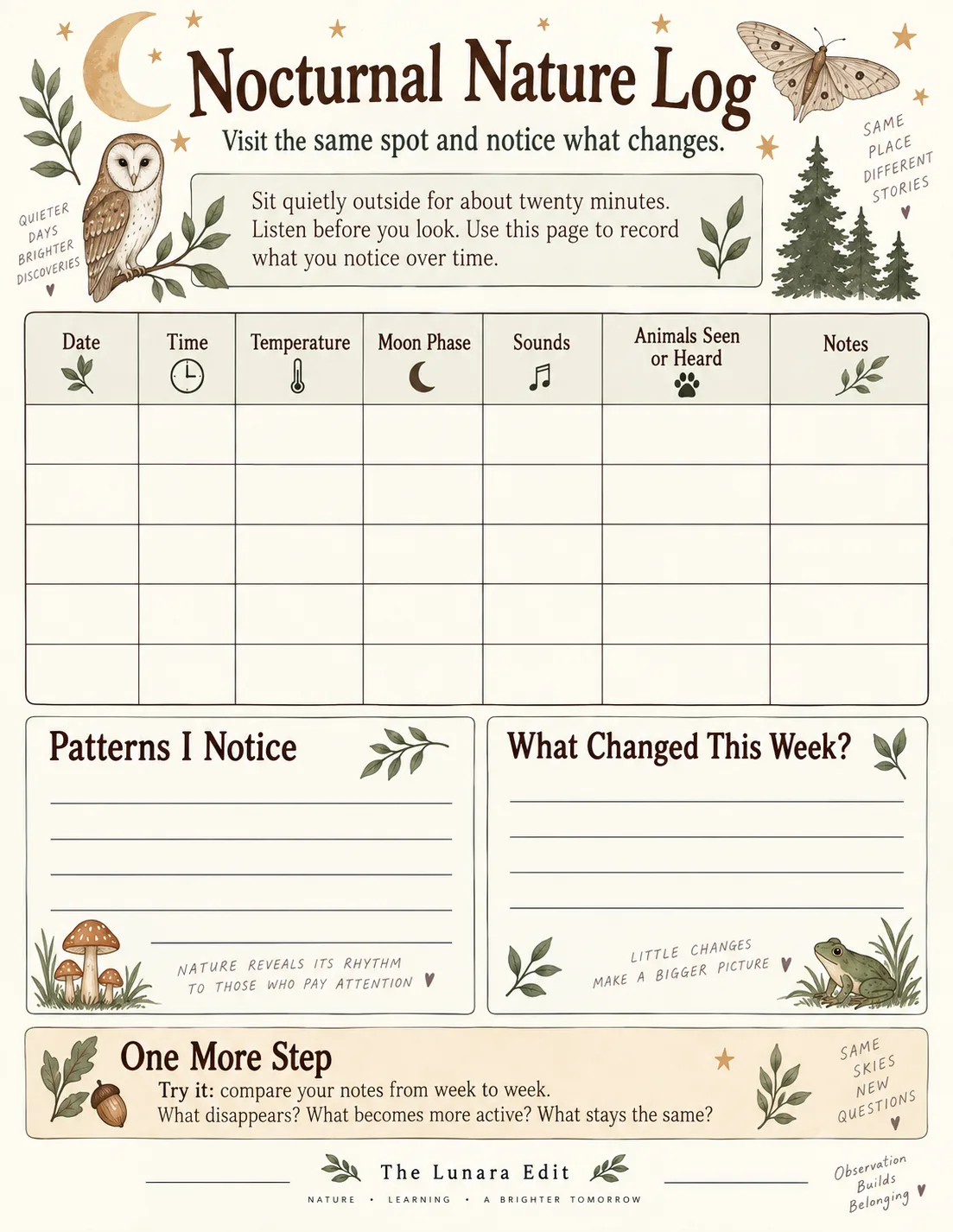 Nocturnal Nature Log printable